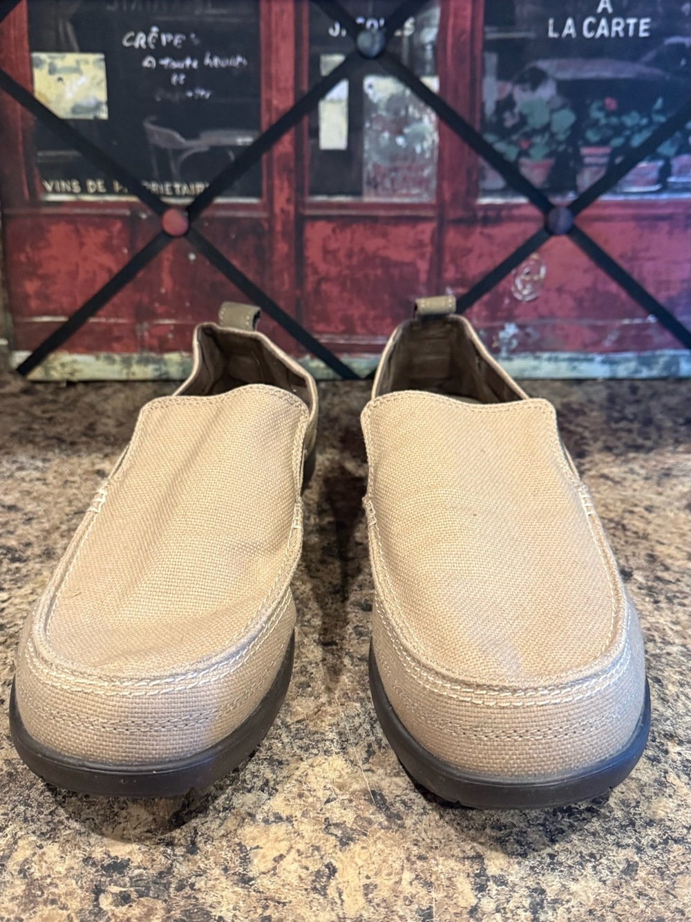 Crocs Men's Walu Beige Canvas Slip-On Loafers. Size 12. - Picture 2 of 7